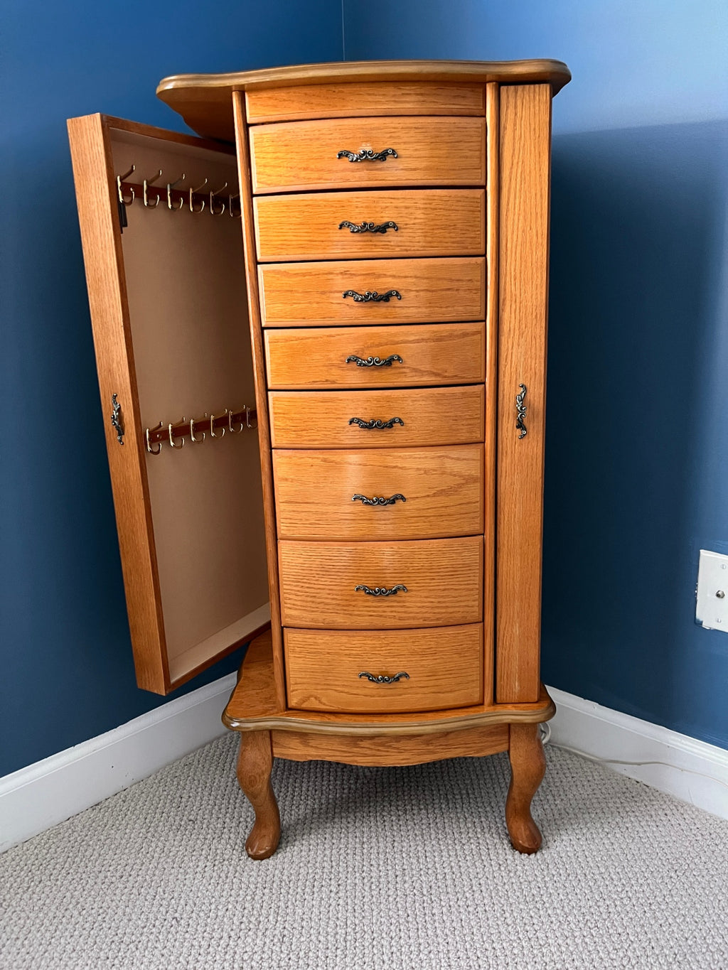Vintage Powell Oak Jewelry Armoire – Model 436-2 (Queen Anne Legs)