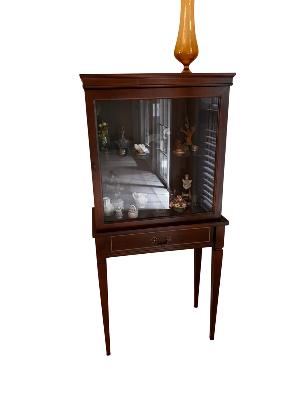 Vintage Glass Display Cabinet / Curio with Drawer – Mahogany or Cherry Finish