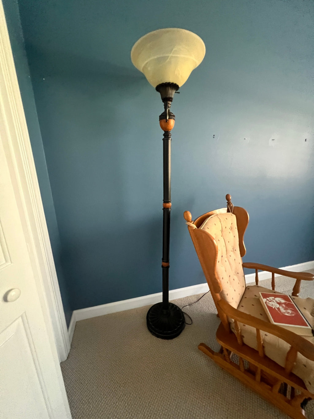 Neoclassical Torchiere Floor Lamp (Bronze & Faux Marble, Swirl Glass Shade)