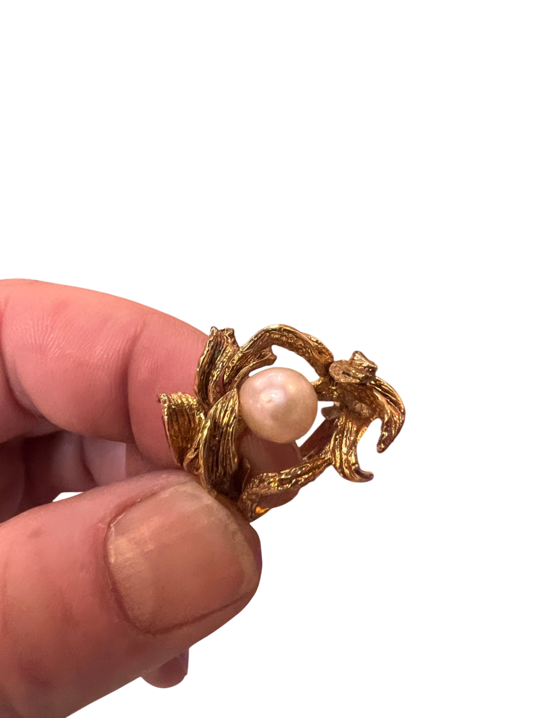 Vintage 10K Gold Cocktail Ring with Simulated or Cultured Pearl