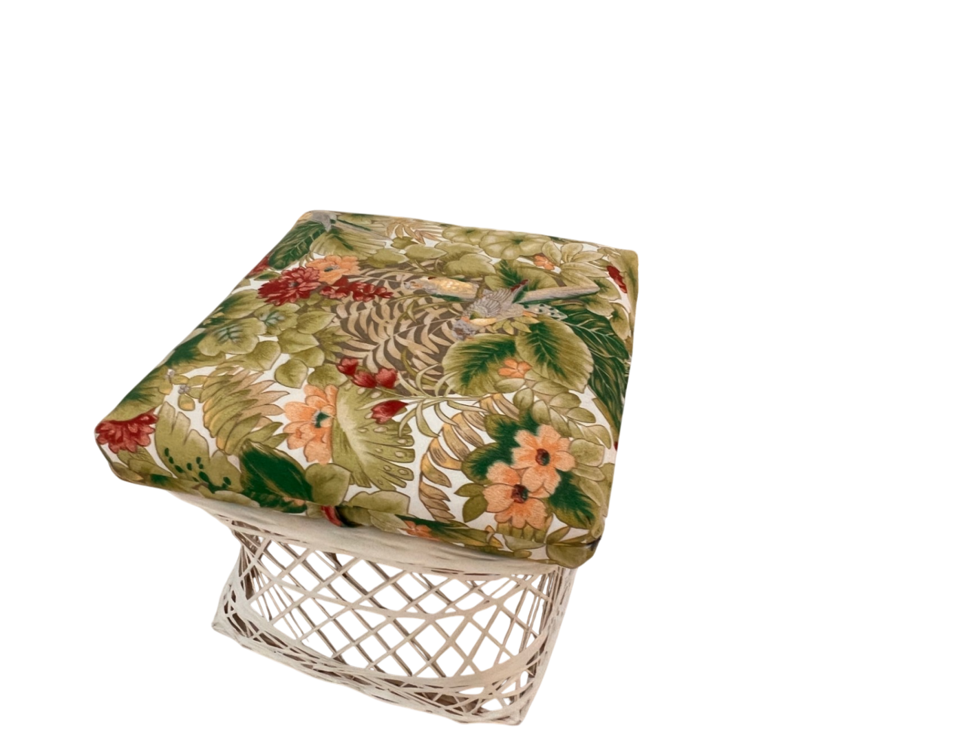 Vintage Faux-Rattan 4-Piece Patio/Sunroom Furniture Set – Metal Base, Tropical Cushions