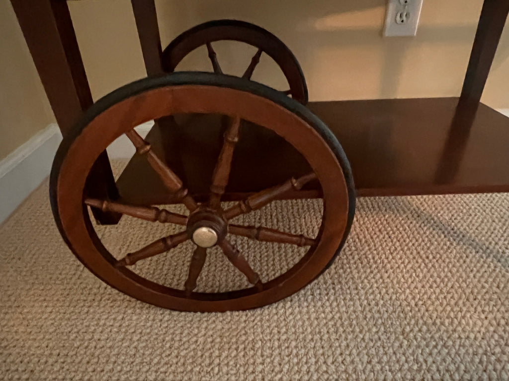 Mid-Century Wooden Drop-Leaf Bar Cart with Spoke Wagon Wheels