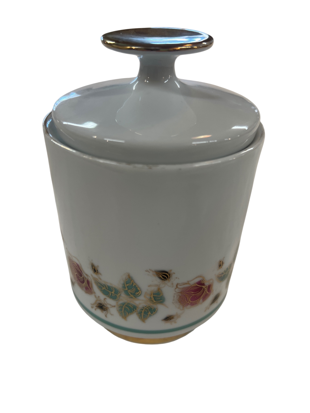 Vintage Bavarian Porcelain Lidded Jar – Floral & Gold Trim – Germany
