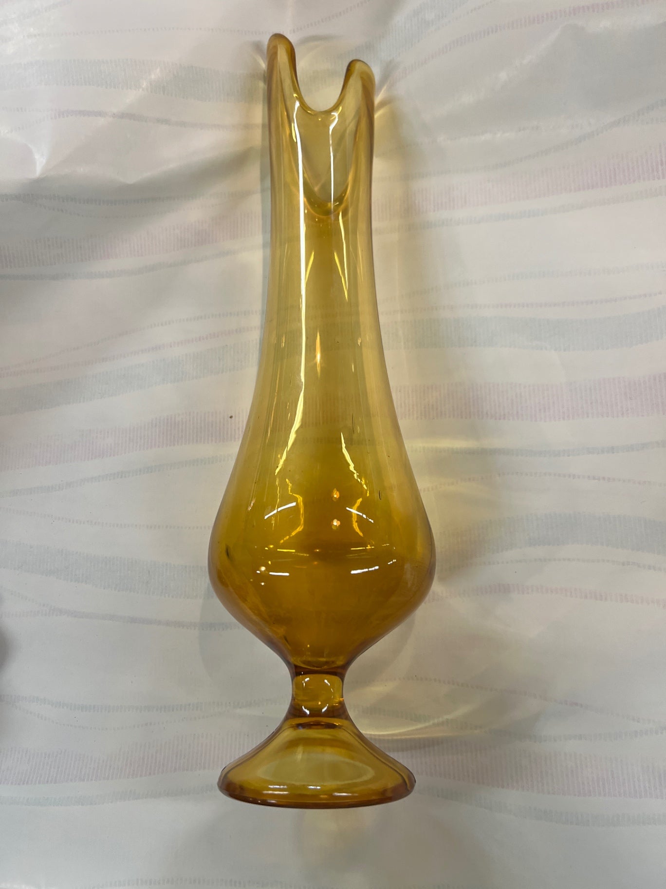 Vintage Amber Swung Glass Vase – 16.5” Mid-Century Modern Pedestal Base – Viking/L.E. Smith Style