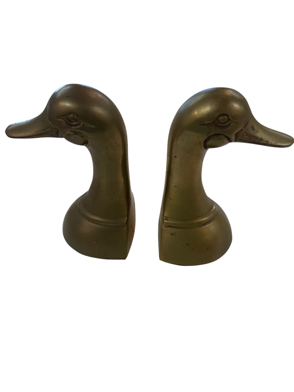 Vintage Solid Brass Duck Head Bookends – Heavy Mid-Century Decor Pair – Rustic Library Style