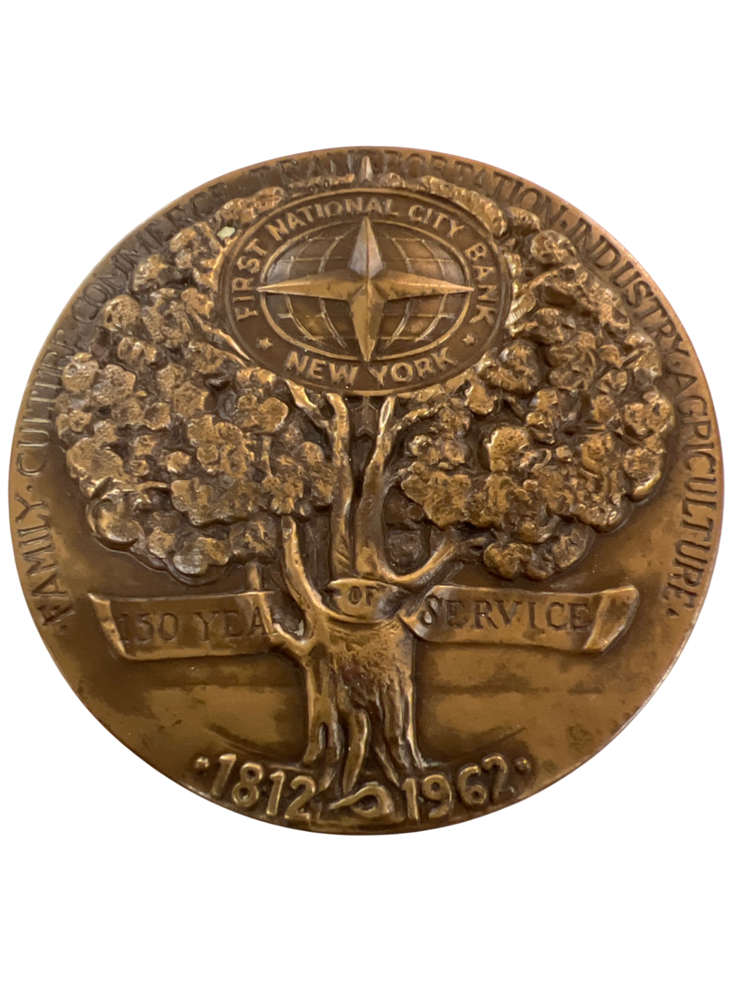 1962 First National City Bank Bronze Commemorative Medal – 150 Years of Service – NYC Banking History