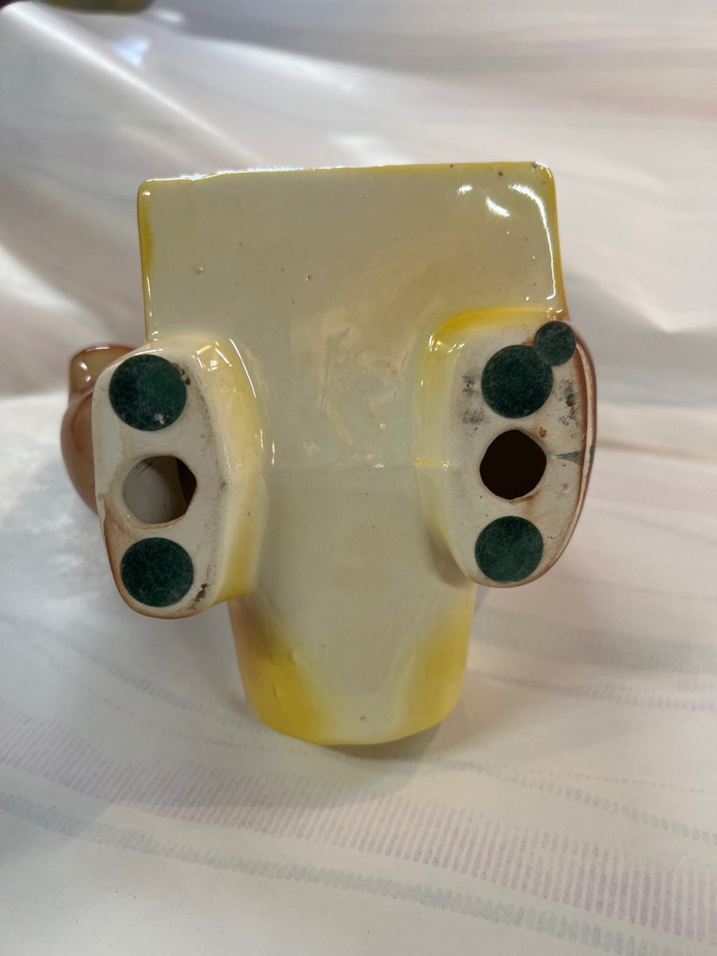 Vintage Ceramic Dog Planter – Mid-Century Yellow & Brown Glazed Pottery – Retro Kitsch Decor