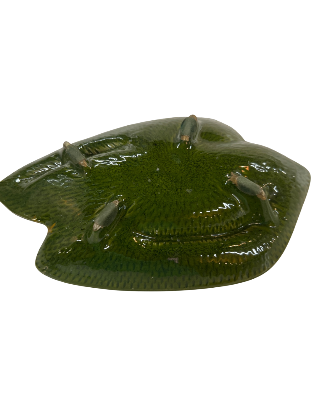 Vintage California Originals Style Ashtray – Green & Orange Glazed Leaf Design – Mid-Century Modern