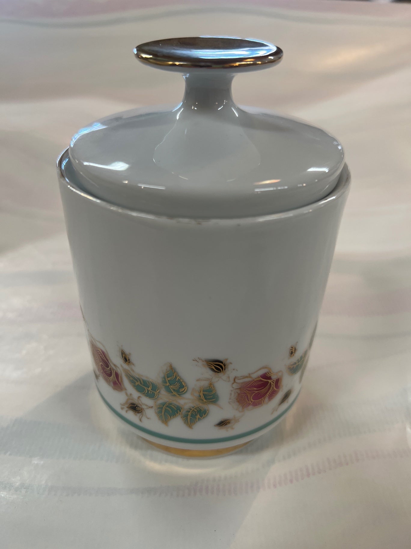 Vintage Bavarian Porcelain Lidded Jar – Floral & Gold Trim – Germany