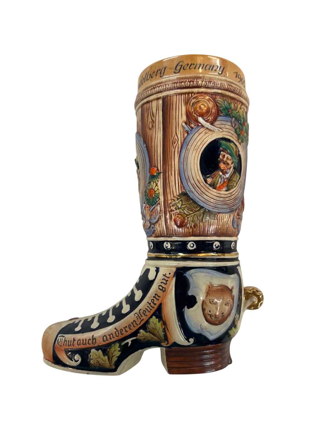 Vintage German Beer Boot Stein – “Goldberg Germany 1966” – Hand-Painted Ceramic Bierstiefel