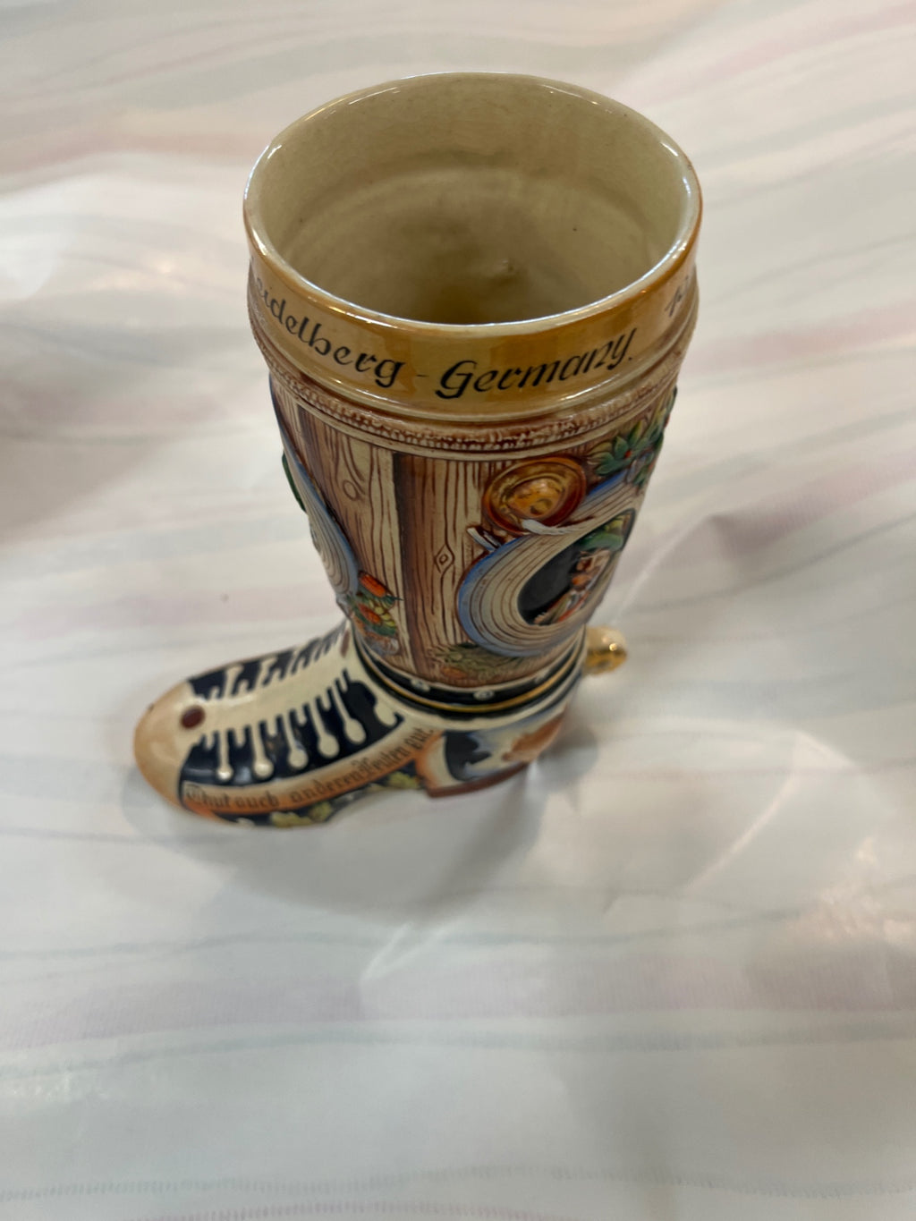 Vintage German Beer Boot Stein – “Goldberg Germany 1966” – Hand-Painted Ceramic Bierstiefel