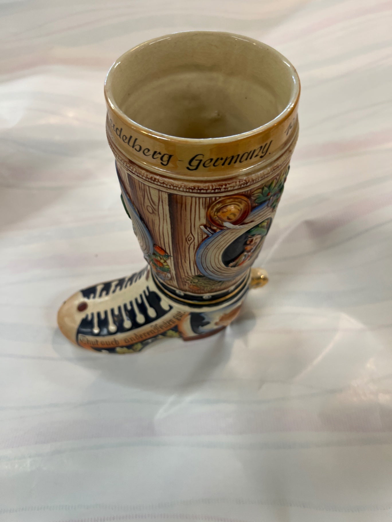 Vintage German Beer Boot Stein – “Goldberg Germany 1966” – Hand-Painted Ceramic Bierstiefel