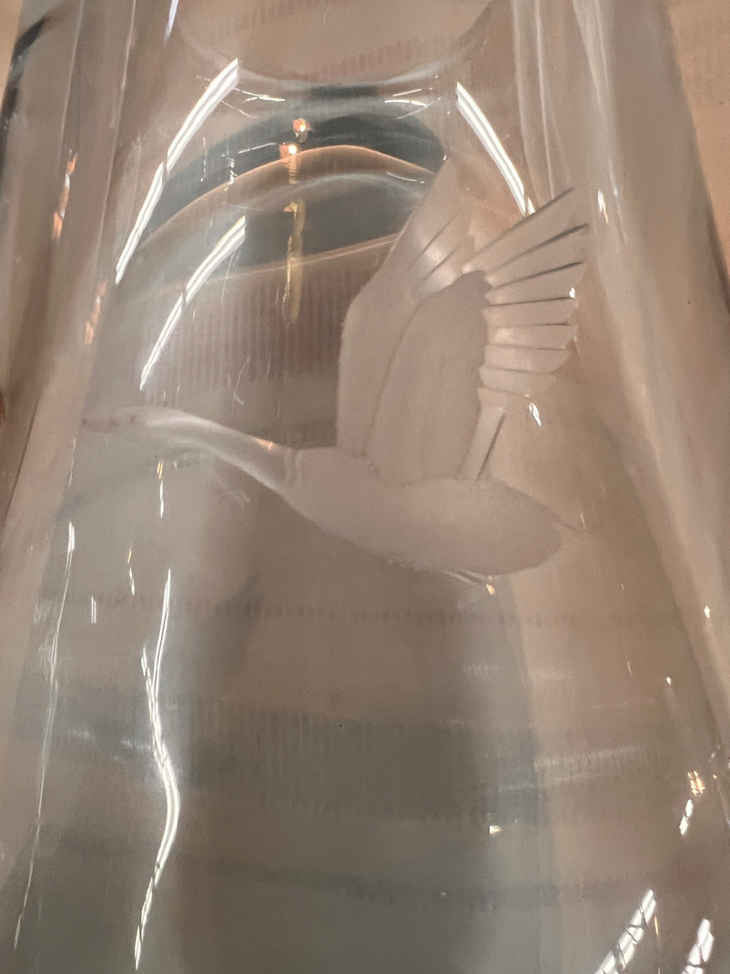 Vintage 9” Blue Crystal Vase – Etched Flying Duck – Hand-Blown Wildlife Art Glass