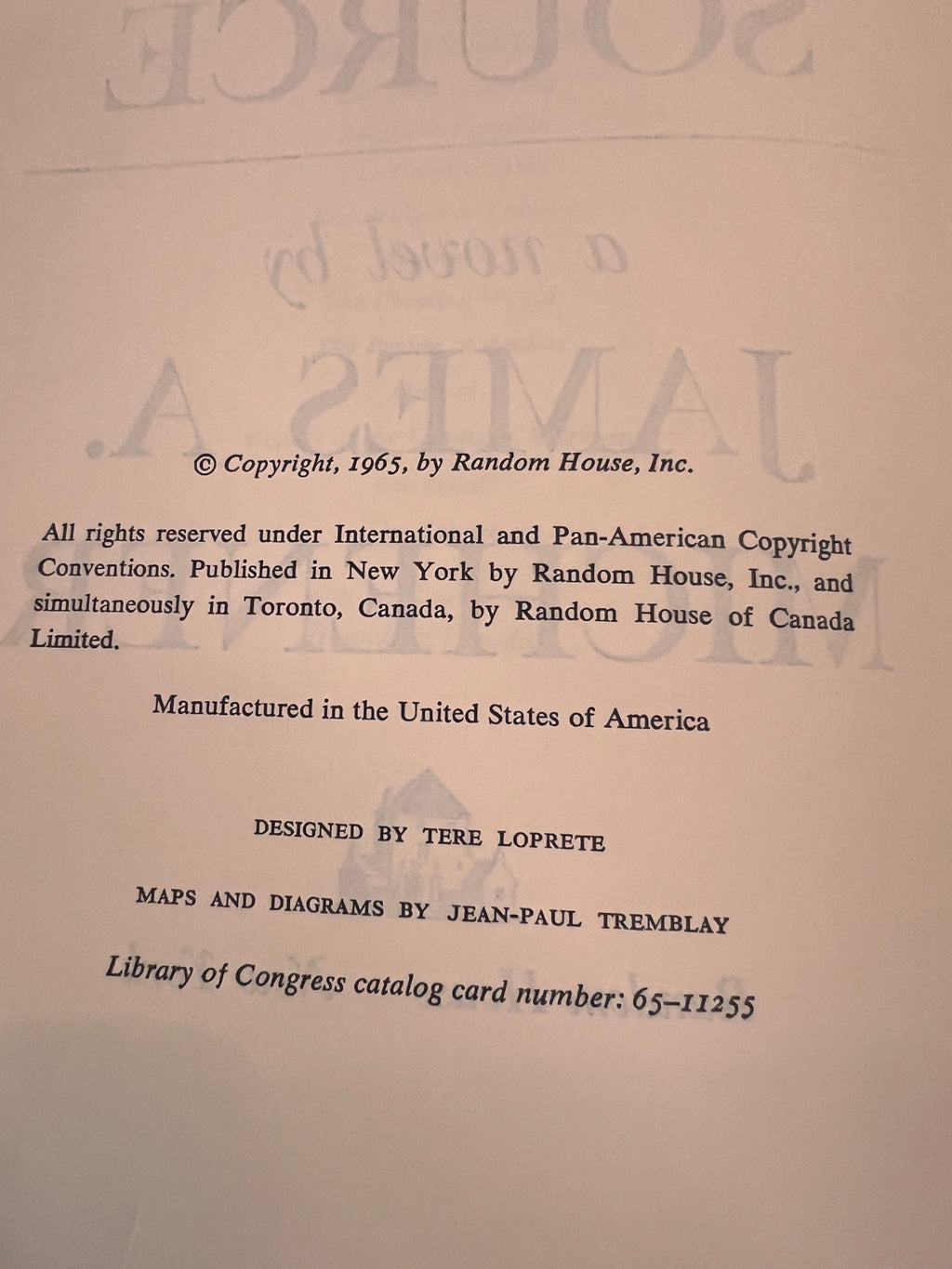 1965 First Edition The Source by James A. Michener – Random House – Historical Fiction Classic er pages)