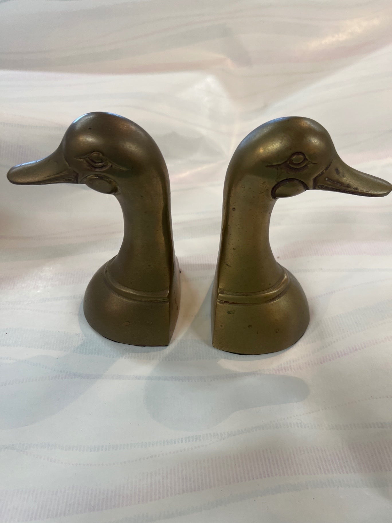Vintage Solid Brass Duck Head Bookends – Heavy Mid-Century Decor Pair – Rustic Library Style