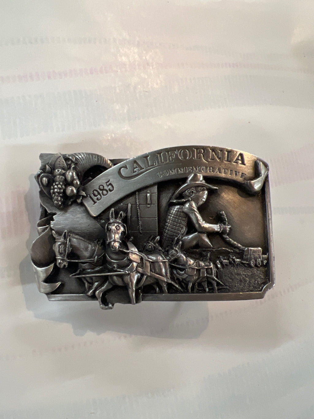 1985 California Commemorative Belt Buckle – Limited Edition #350/5000 – Pioneer & Gold Rush Theme