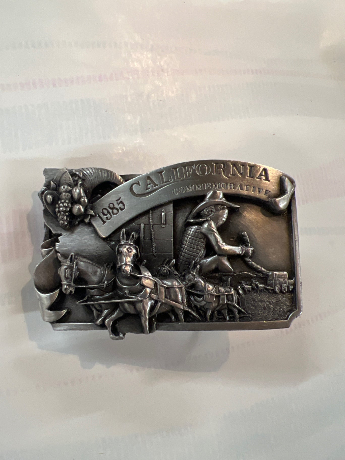 1985 California Commemorative Belt Buckle – Limited Edition #350/5000 – Pioneer & Gold Rush Theme