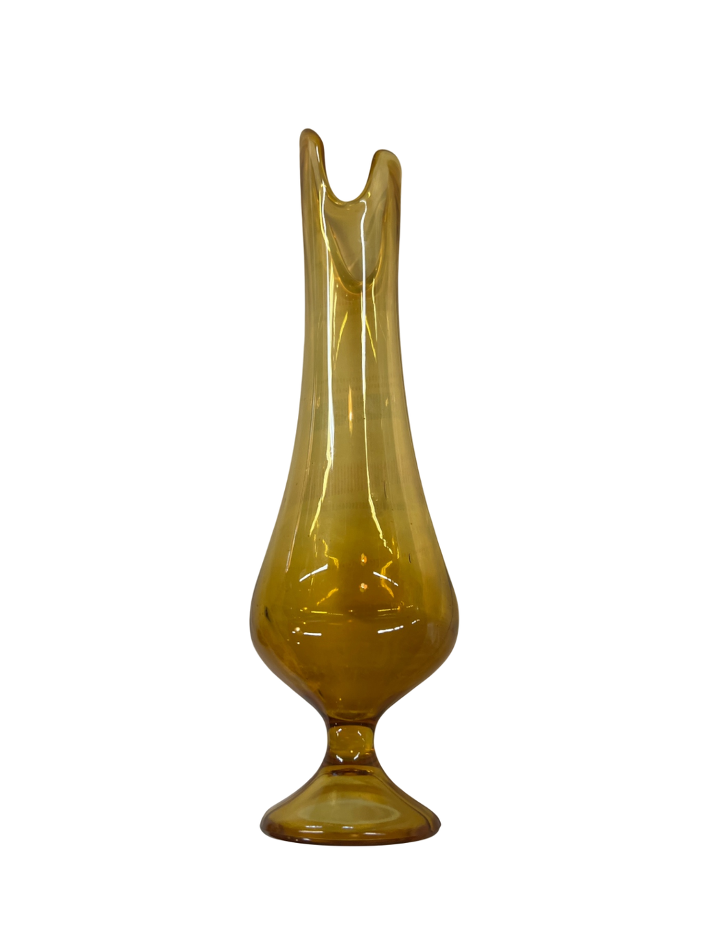 Vintage Amber Swung Glass Vase – 16.5” Mid-Century Modern Pedestal Base – Viking/L.E. Smith Style