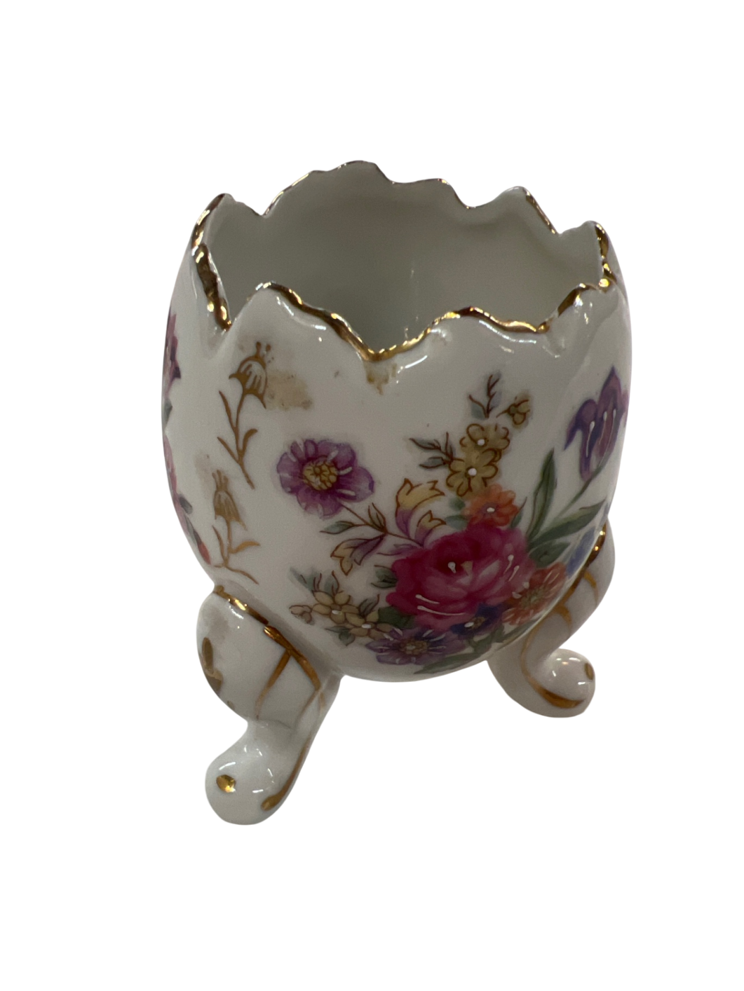 Decorative Vase White with multicolored floral pattern and gold accents Porcelain