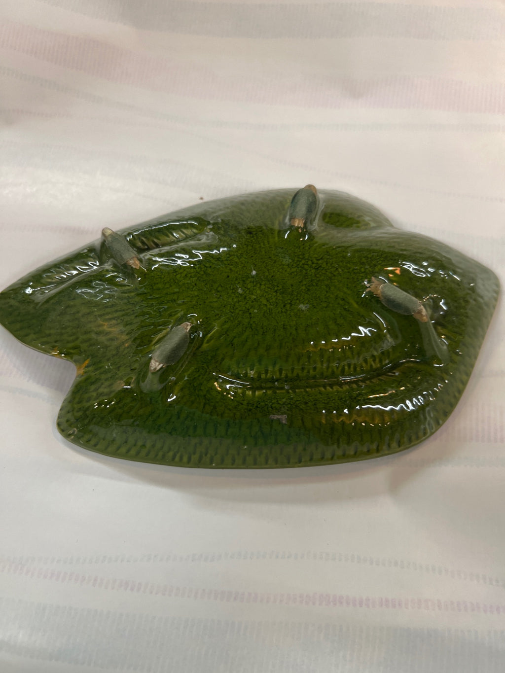 Vintage California Originals Style Ashtray – Green & Orange Glazed Leaf Design – Mid-Century Modern