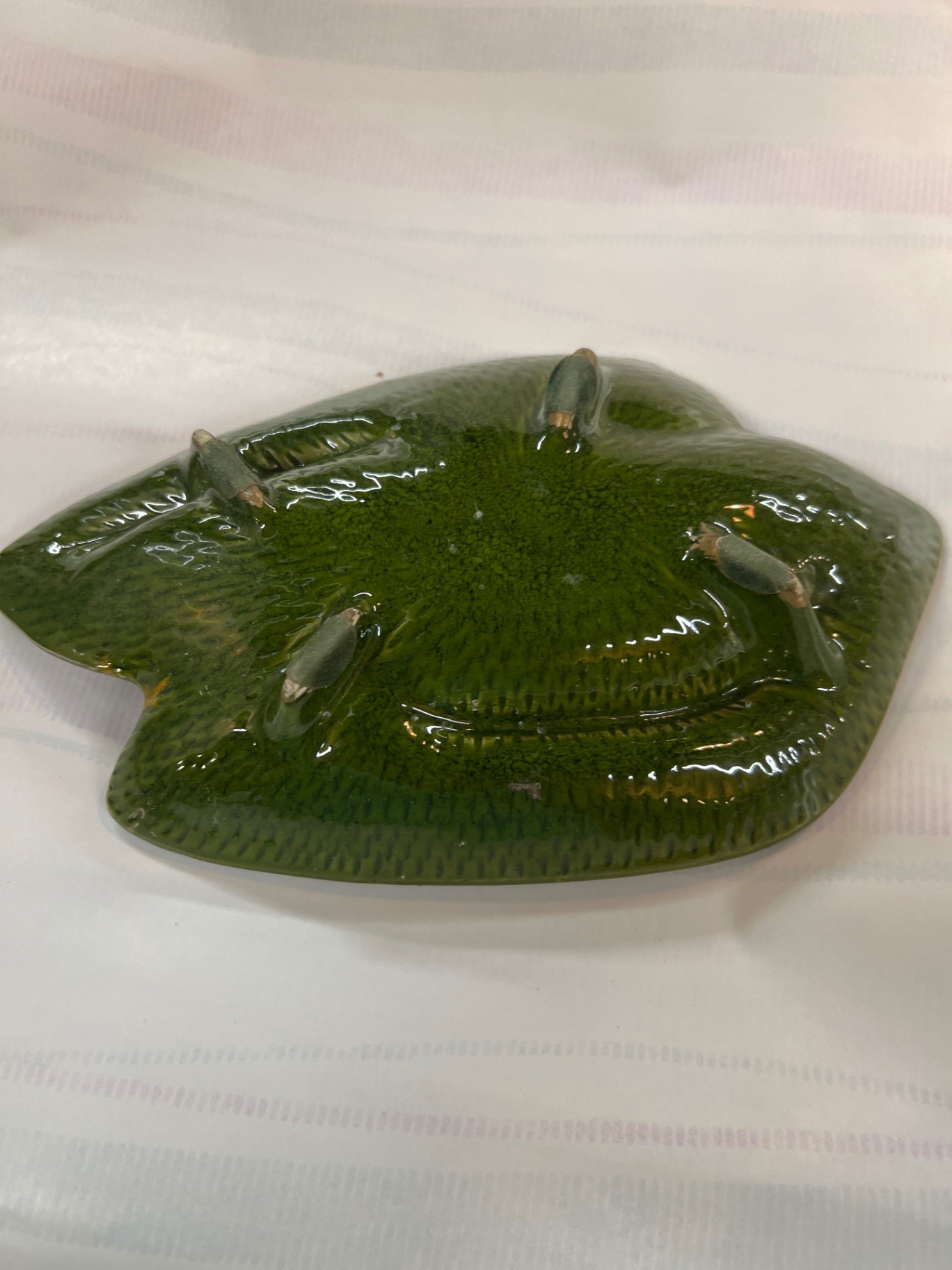 Vintage California Originals Style Ashtray – Green & Orange Glazed Leaf Design – Mid-Century Modern