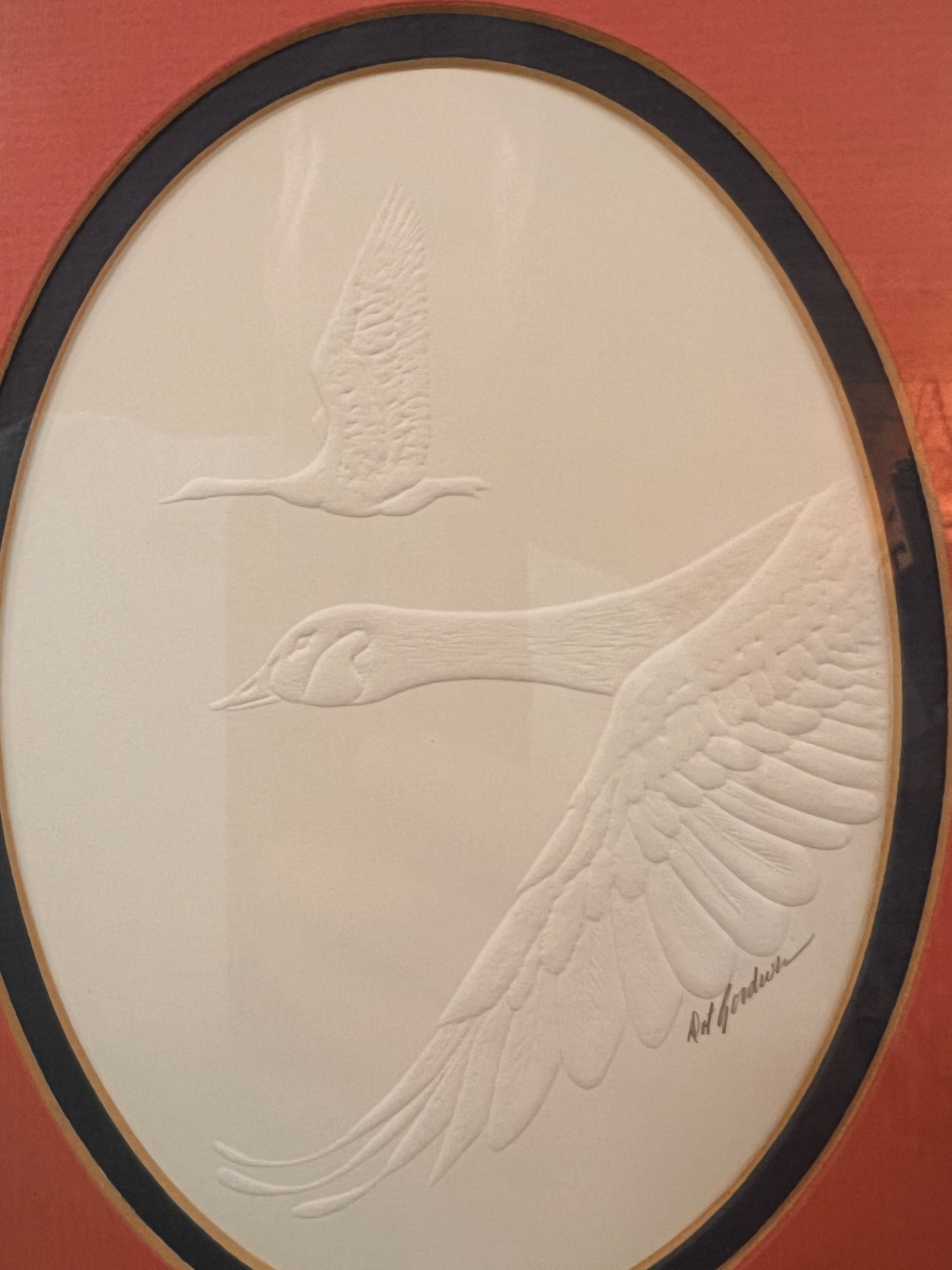 Dot Goodwin Signed Embossed Goose Prints – Set of 2 – Framed Waterfowl Wall Art