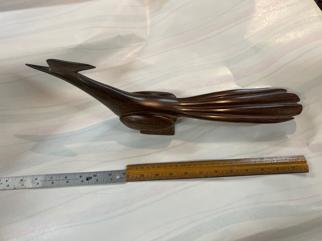 Large 18” Mid-Century Modern Wooden Roadrunner Sculpture – Hand-Carved MCM Walnut Bird Figurine