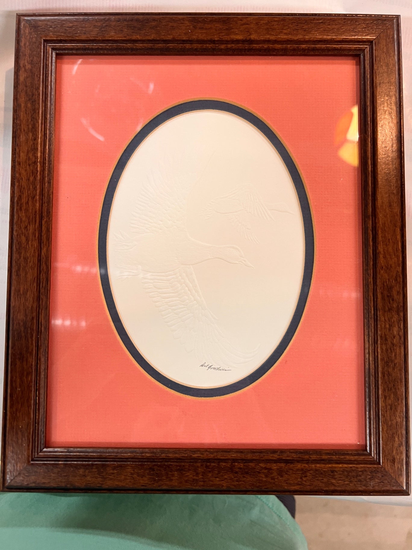 Dot Goodwin Signed Embossed Goose Prints – Set of 2 – Framed Waterfowl Wall Art