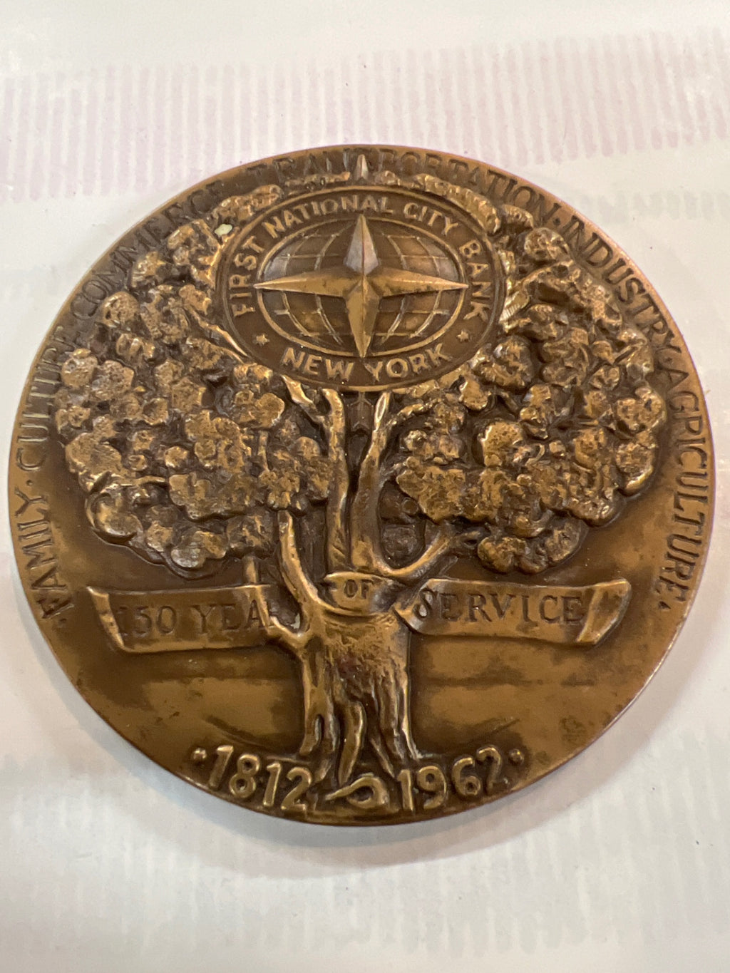 1962 First National City Bank Bronze Commemorative Medal – 150 Years of Service – NYC Banking History