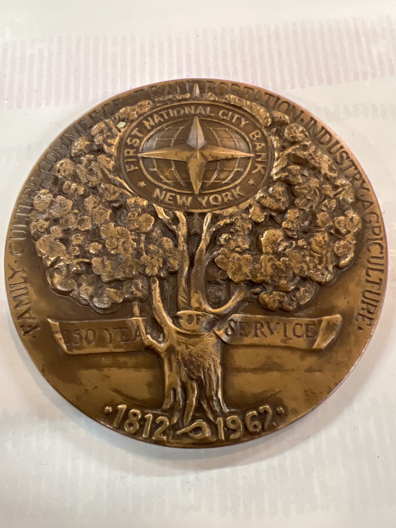 1962 First National City Bank Bronze Commemorative Medal – 150 Years of Service – NYC Banking History