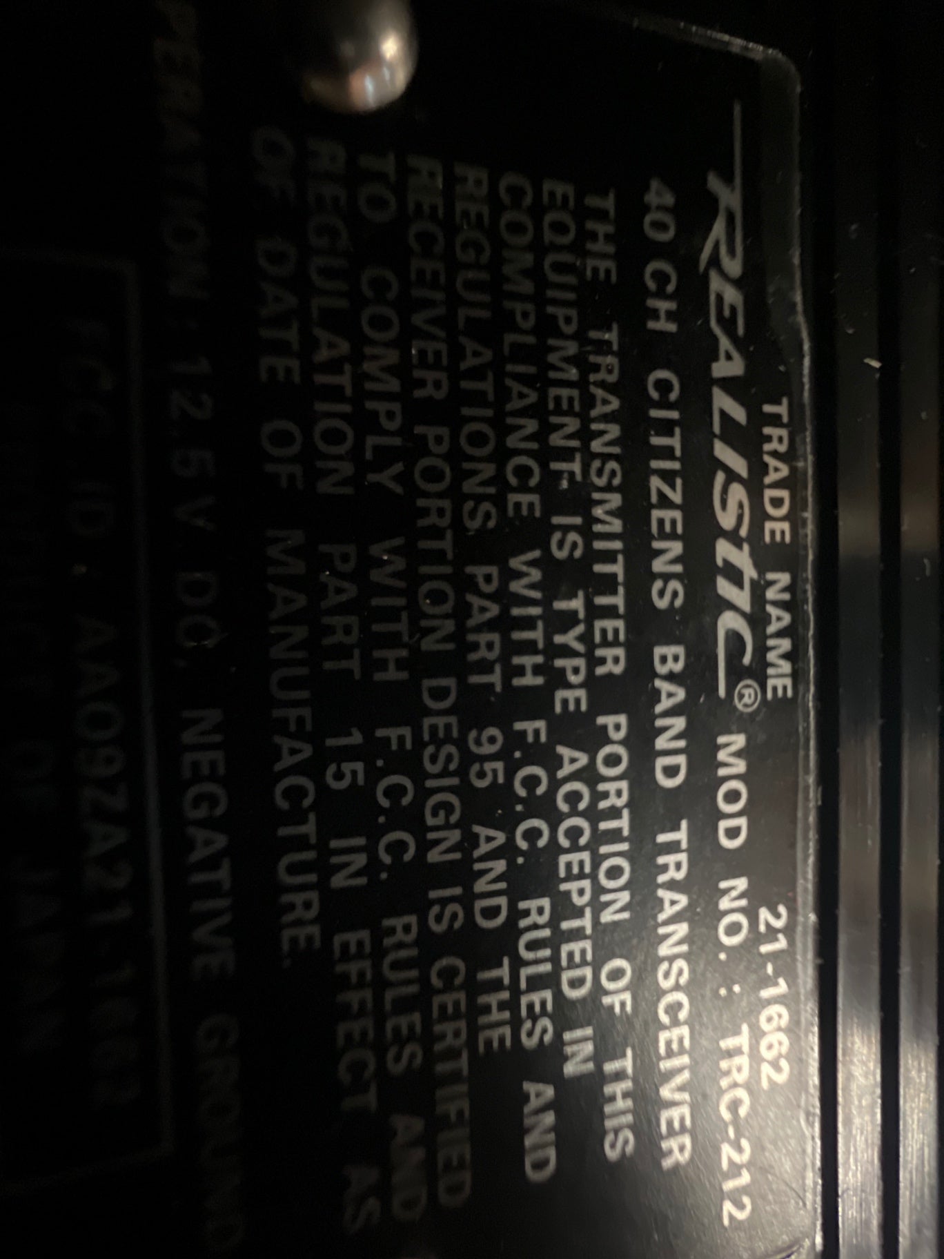 Vintage Realistic TRC-212 5-Watt 40-Channel CB Radio – Citizens Band Transceiver