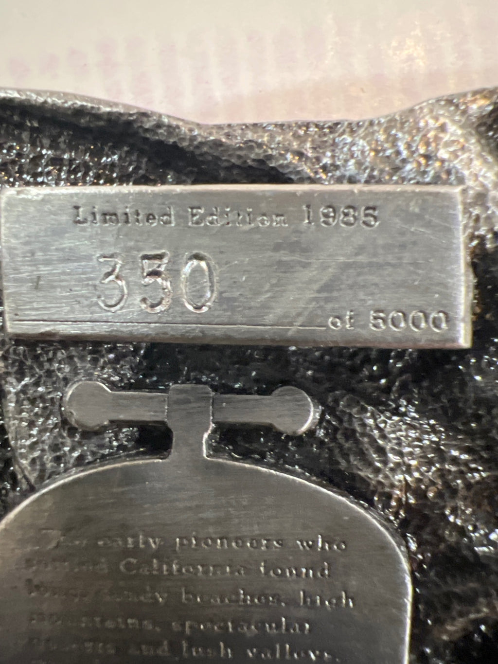 1985 California Commemorative Belt Buckle – Limited Edition #350/5000 – Pioneer & Gold Rush Theme