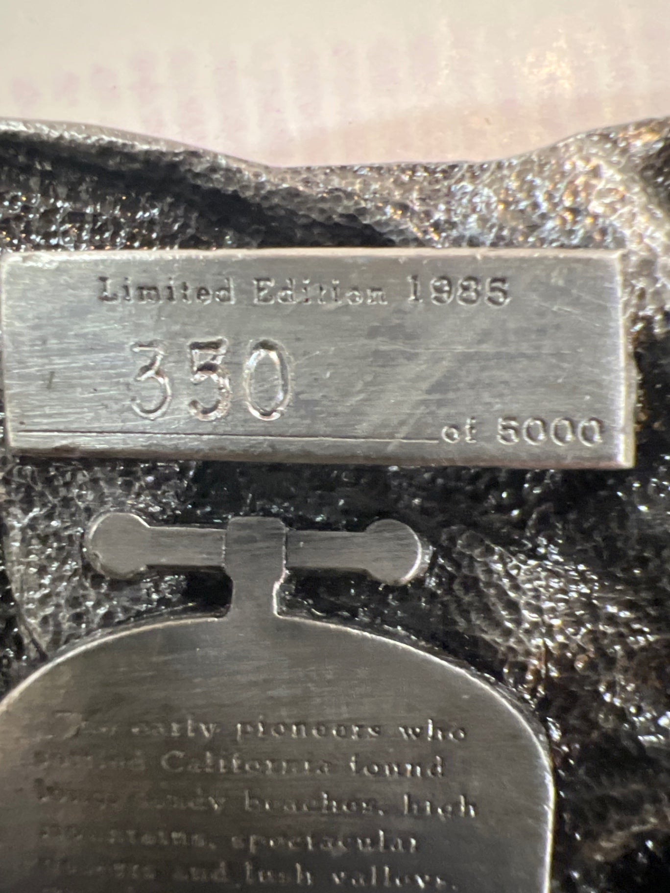 1985 California Commemorative Belt Buckle – Limited Edition #350/5000 – Pioneer & Gold Rush Theme