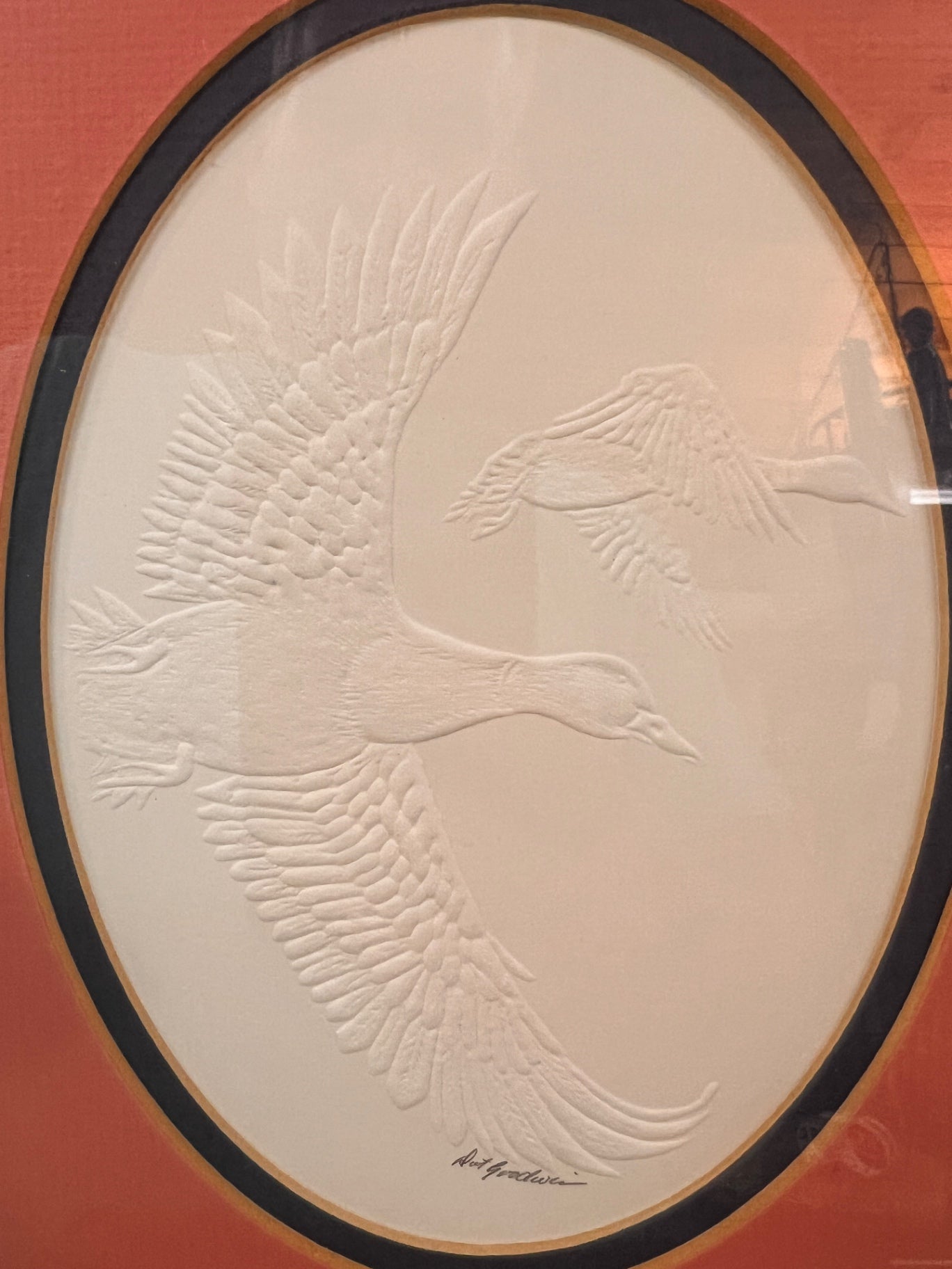 Dot Goodwin Signed Embossed Goose Prints – Set of 2 – Framed Waterfowl Wall Art