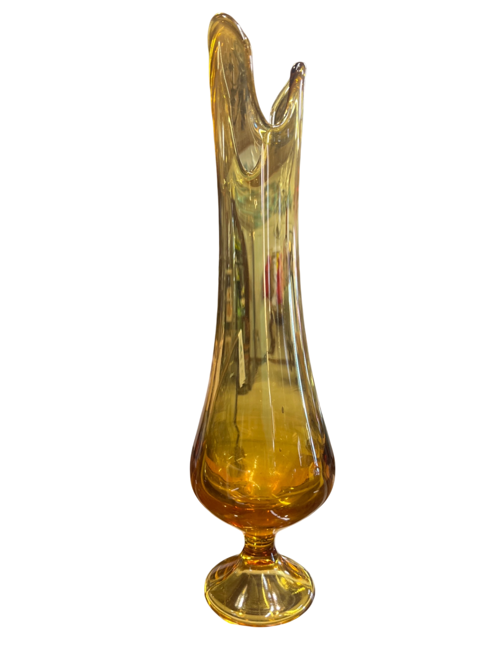 Vintage Amber Swung Glass Vase – 16.5” Mid-Century Modern Pedestal Base – Viking/L.E. Smith Style