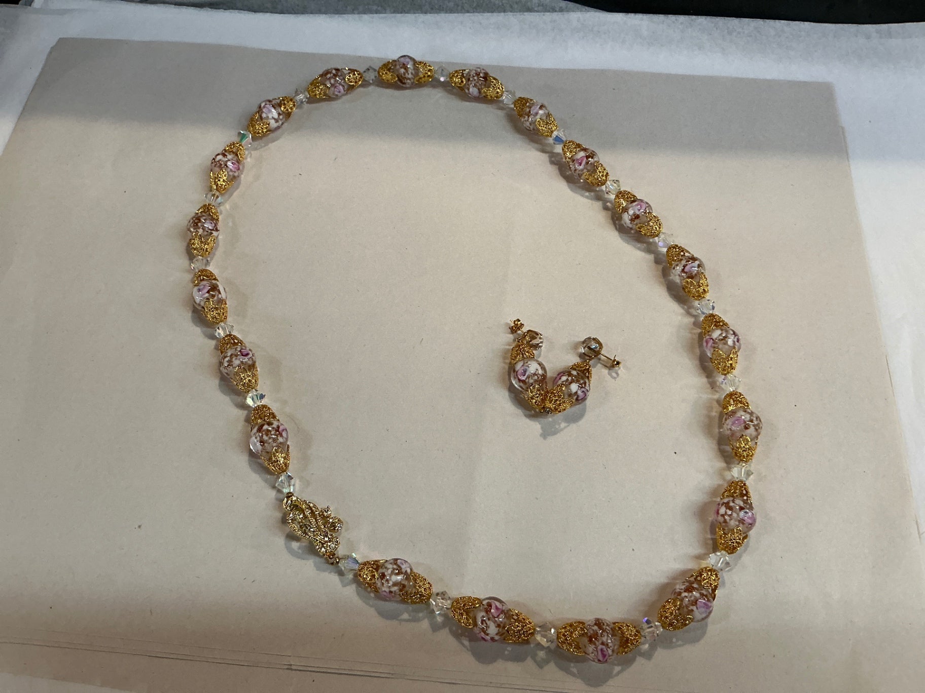 Jewelry Pink, Gold, Clear Glass, Metal