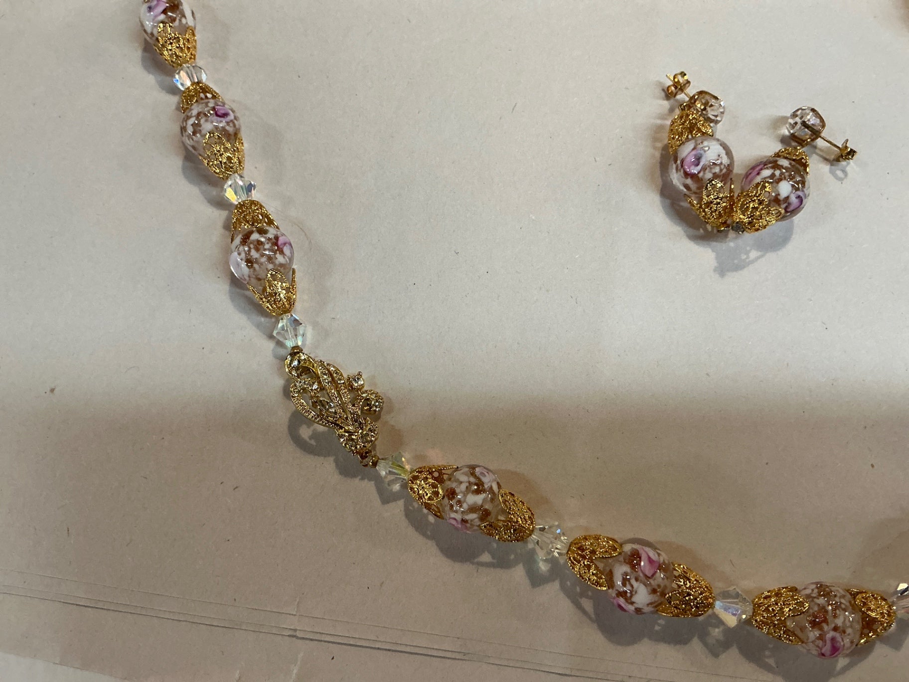 Jewelry Pink, Gold, Clear Glass, Metal