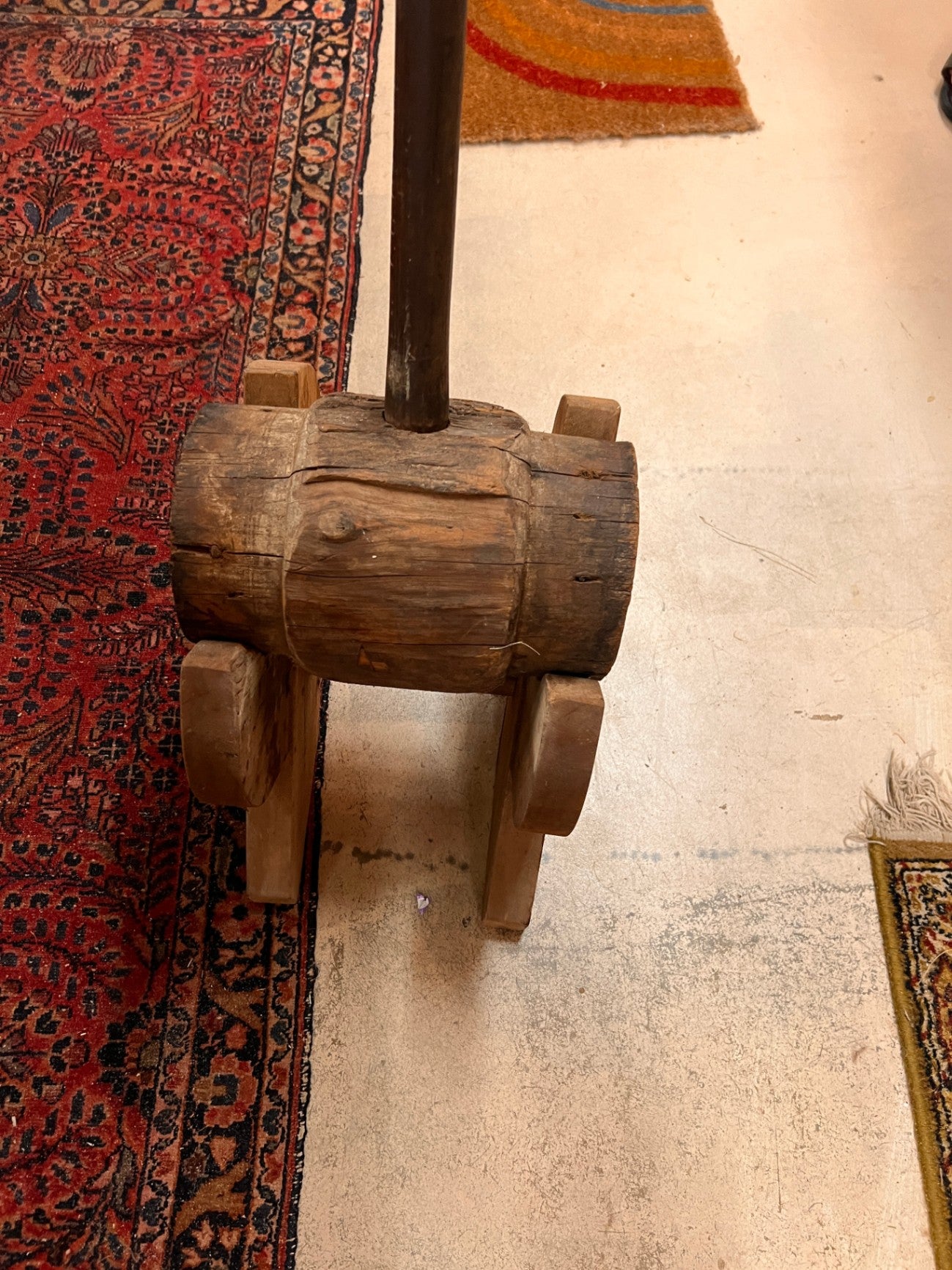 Antique 36" Wooden Beetle Maul – Hand-Carved with "F.G. HAMER" – 19th Century Timber or Coopering Tool