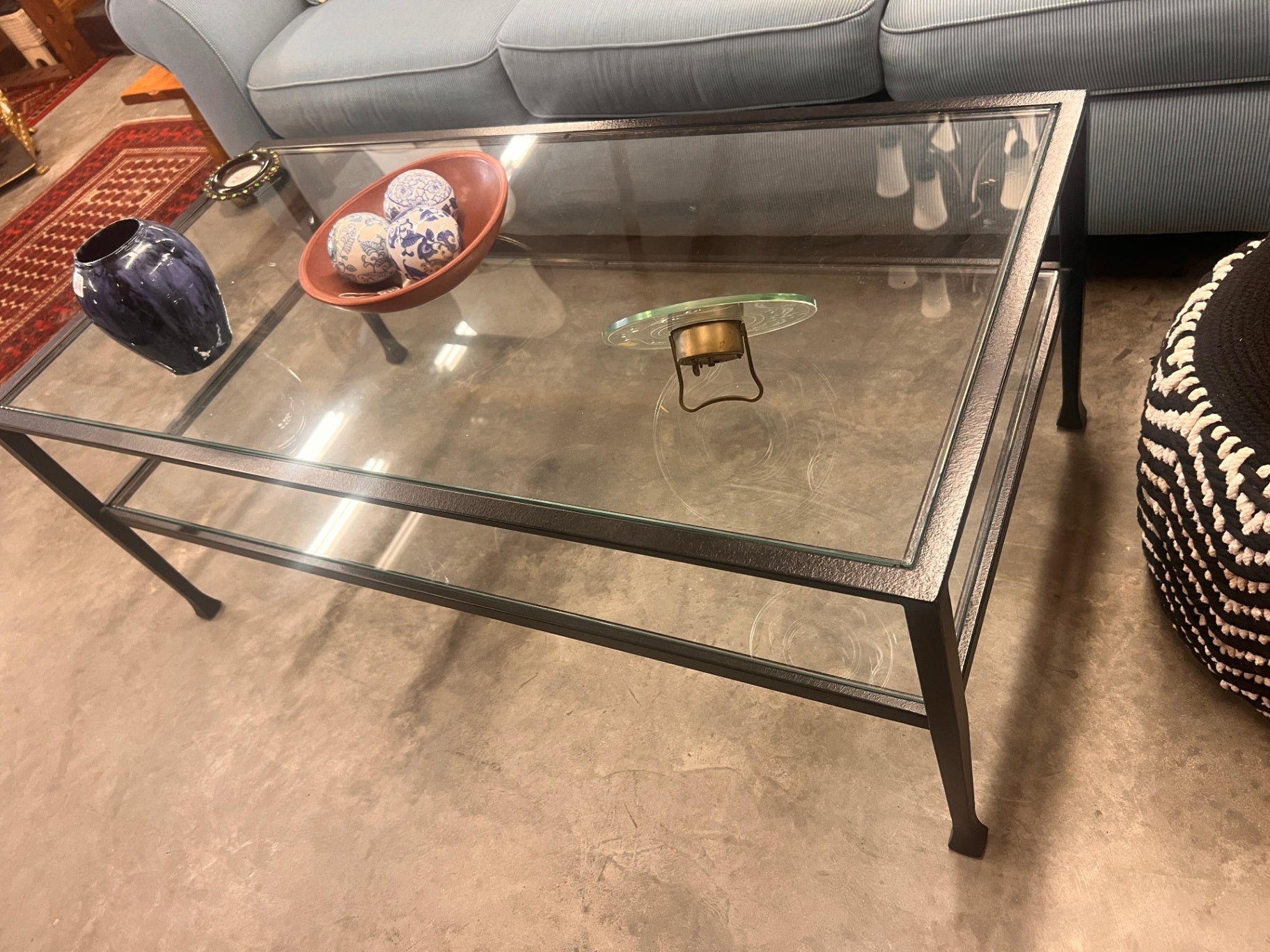 Coffee Table Bronze/Brass tone with glass surface Metal and glass