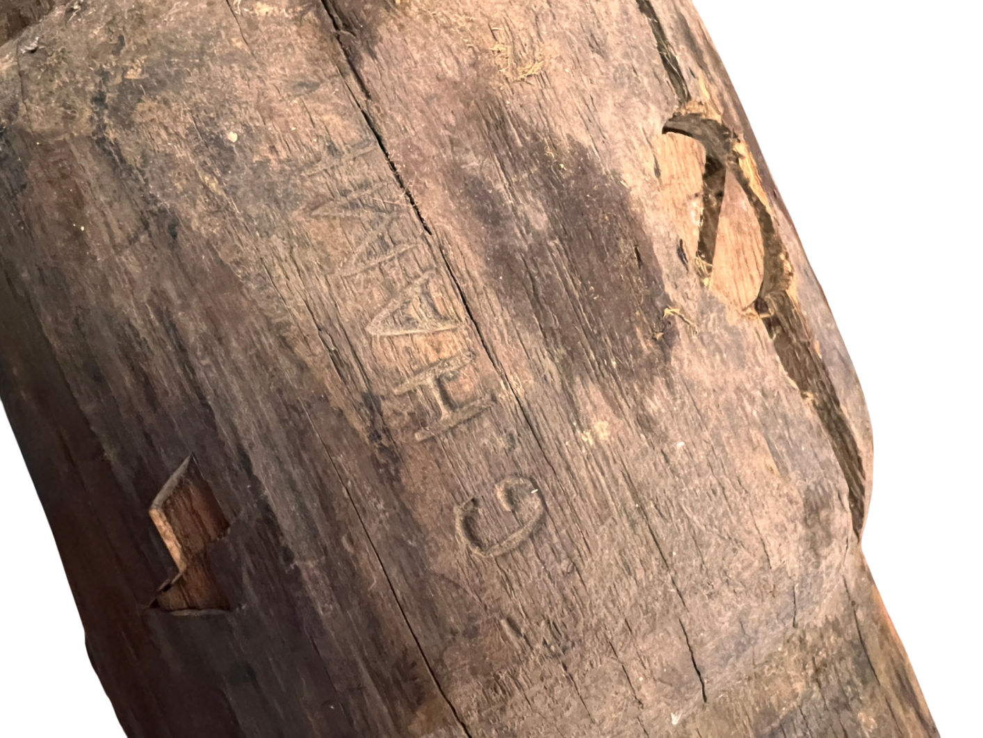 Antique 36" Wooden Beetle Maul – Hand-Carved with "F.G. HAMER" – 19th Century Timber or Coopering Tool