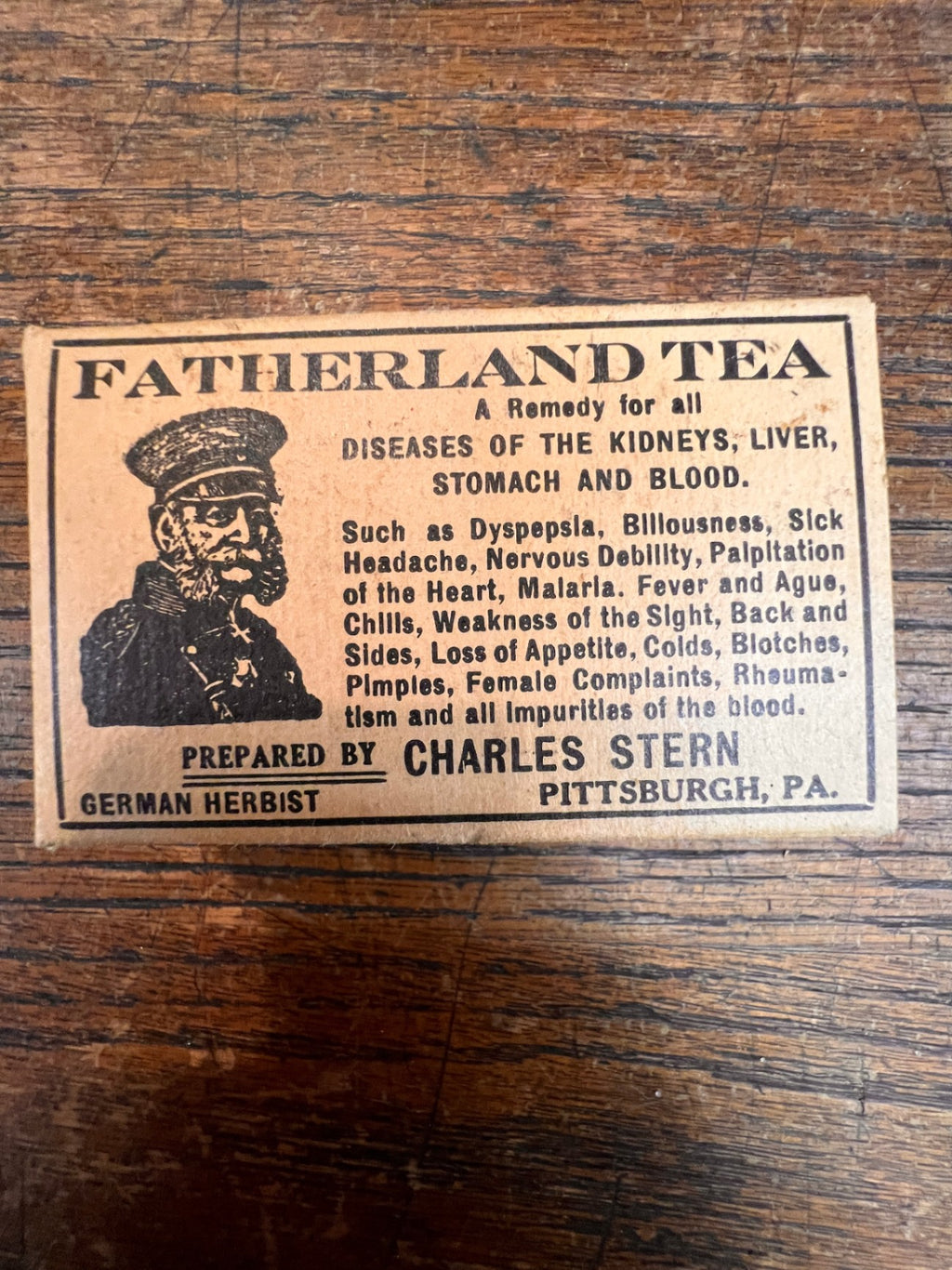 Antique Fatherland Tea Box – Full with Original Contents – Charles Stern, Pittsburgh, PA