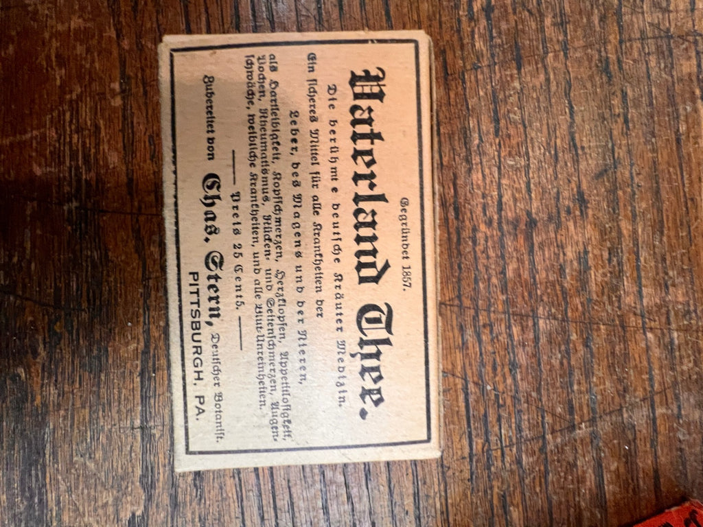 Antique Fatherland Tea Box – Full with Original Contents – Charles Stern, Pittsburgh, PA