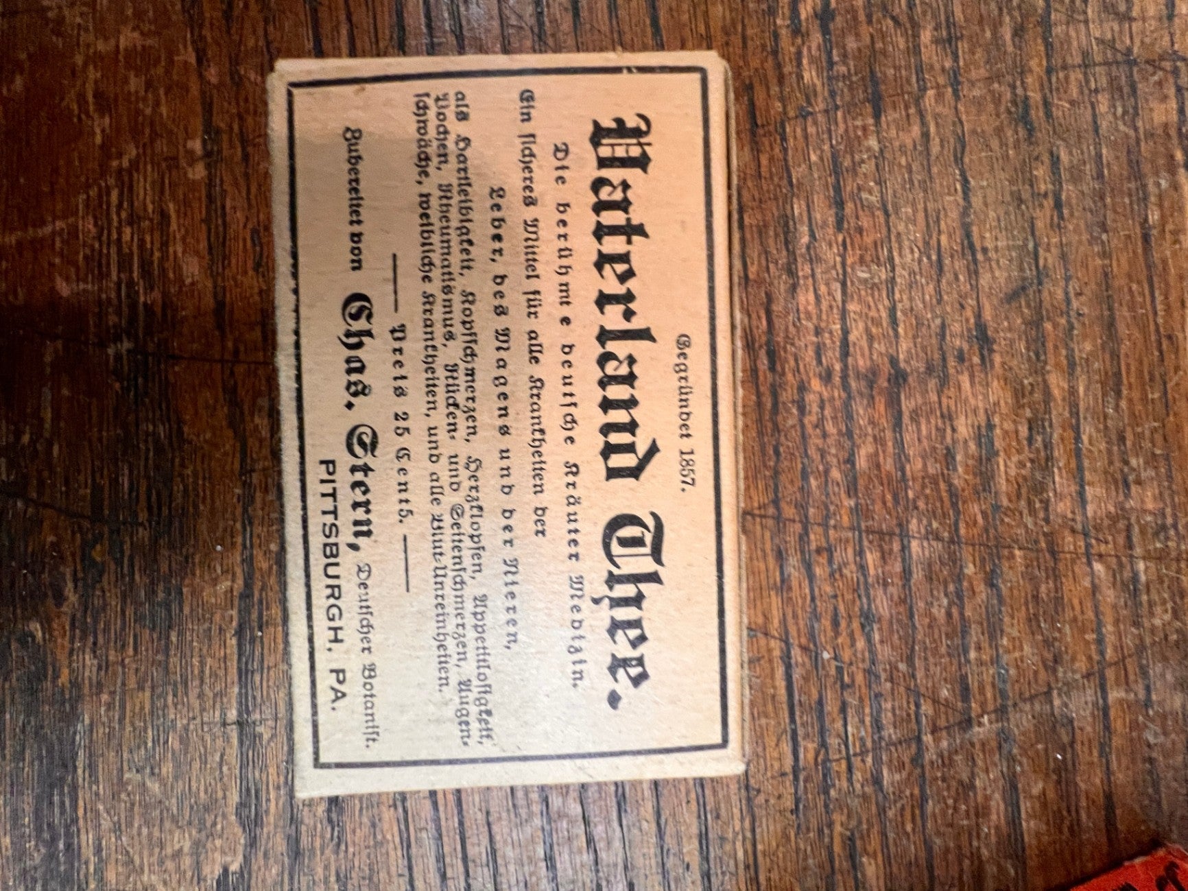 Antique Fatherland Tea Box – Full with Original Contents – Charles Stern, Pittsburgh, PA