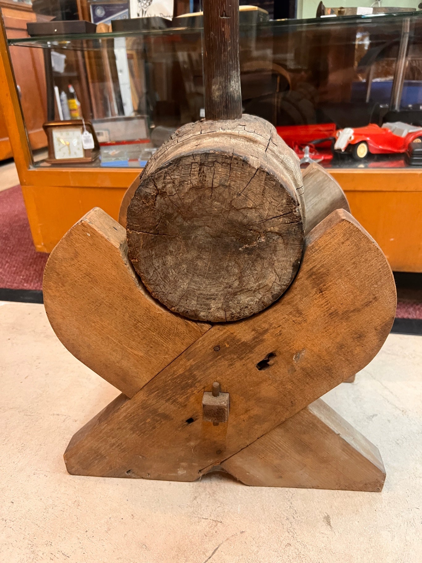 Antique 36" Wooden Beetle Maul – Hand-Carved with "F.G. HAMER" – 19th Century Timber or Coopering Tool