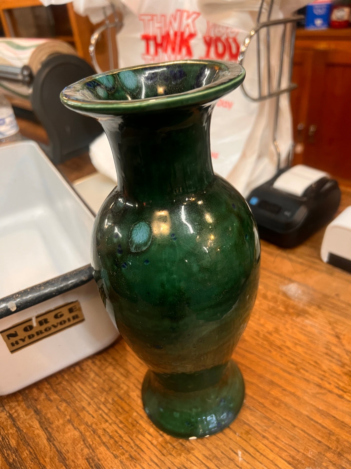Handcrafted Studio Pottery Vase (Green Drip Glaze)
