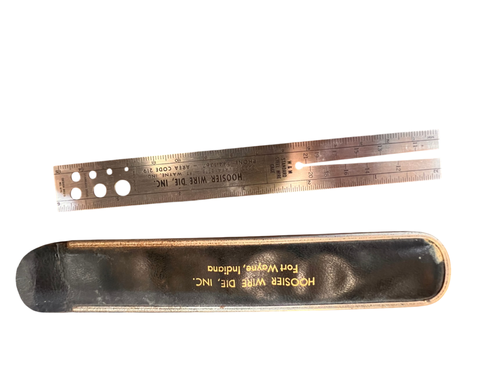Vintage Hoosier Wire Die Inc. Stainless Steel Wire Gauge Ruler with Leather Sleeve