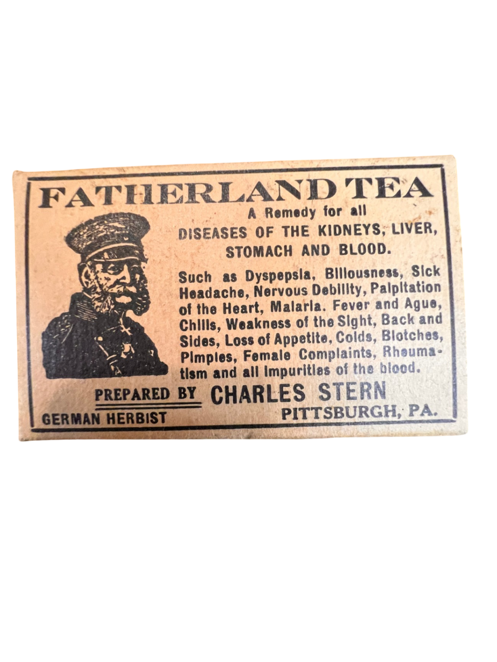 Antique Fatherland Tea Box – Full with Original Contents – Charles Stern, Pittsburgh, PA