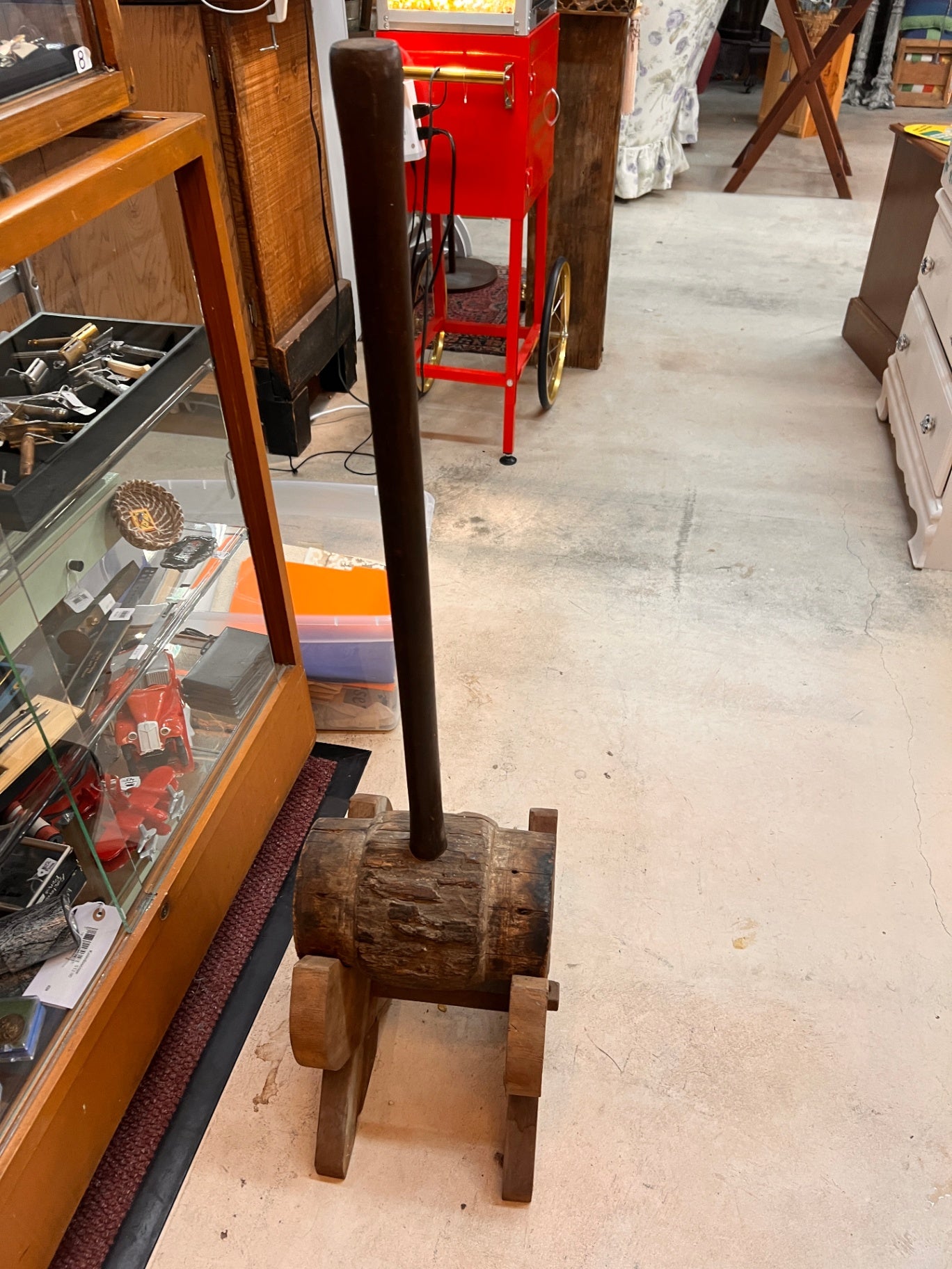 Antique 36" Wooden Beetle Maul – Hand-Carved with "F.G. HAMER" – 19th Century Timber or Coopering Tool