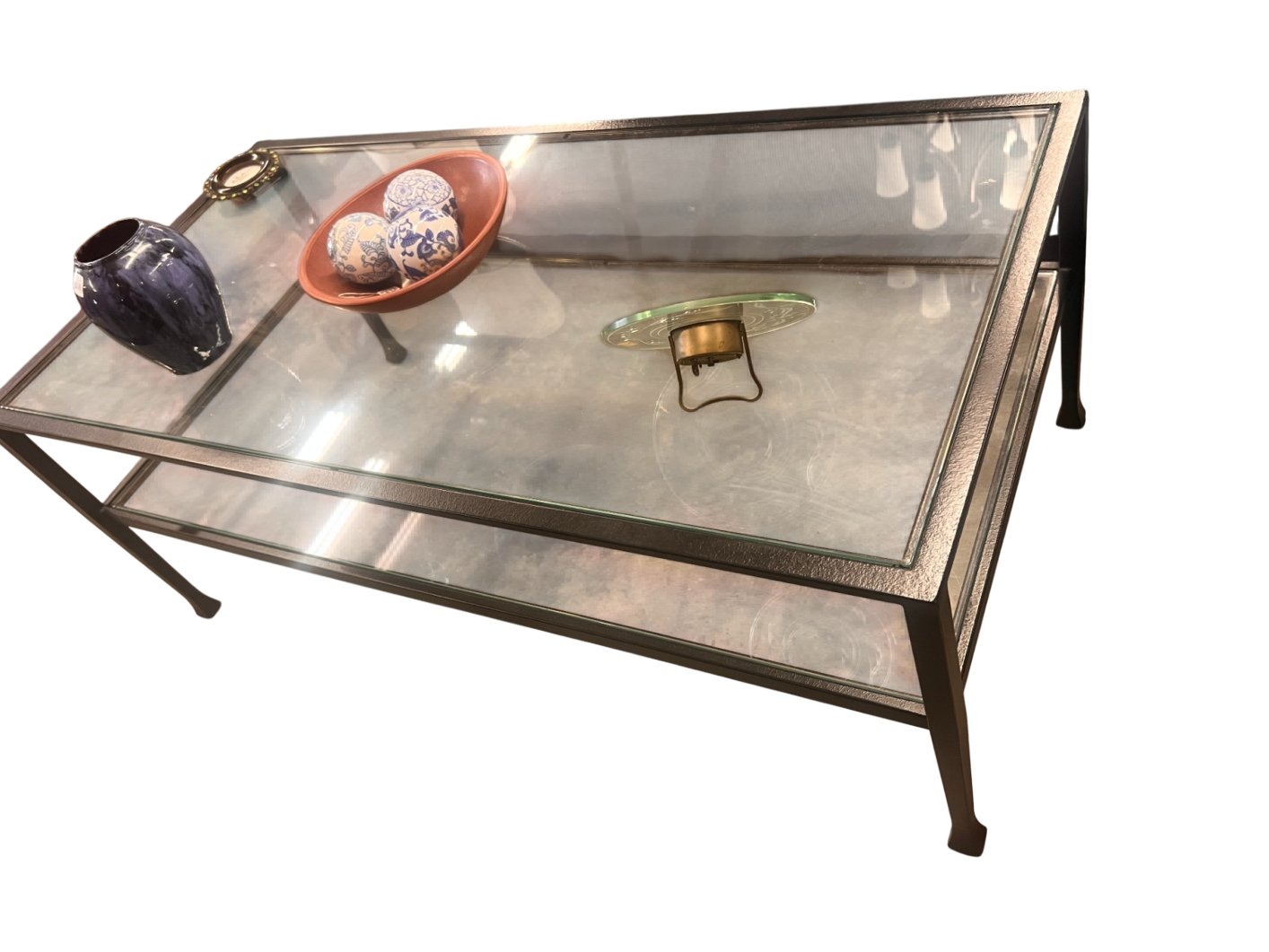 Coffee Table Bronze/Brass tone with glass surface Metal and glass