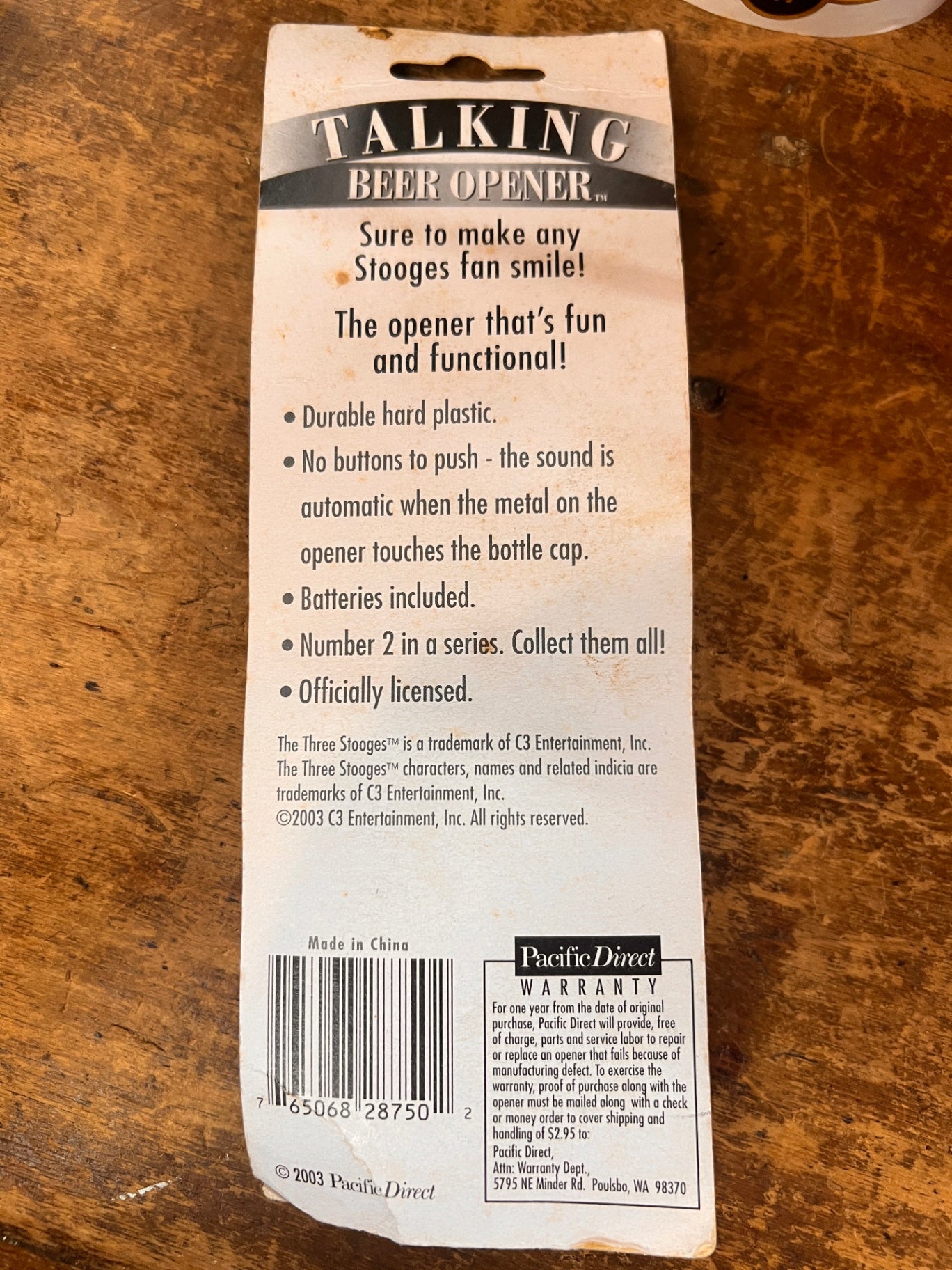 The Three Stooges Talking Beer Bottle Opener - 2003 Pacific Direct - NEW Sealed! As Seen On TV